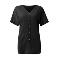 Bang ženska modna čvrsta boja V-izrez gumb Labavi majica kratkih rukava