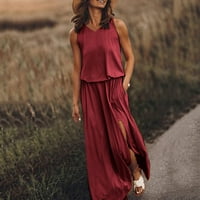 Ljetne haljine Maxi V izrez bez rukava maxi maxi haljina sa rukavima crvena l
