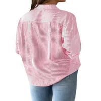 HAITE Striped bluza s dugim rukavima casual gumb niz tuc košulja Radni sa džepnim rever na vrhu ružičastih