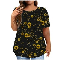 Ženske plus veličine vrhova Trendy s kratkim rukavima cvjetni tiskani okrugli vrat preko dimenzija ljetne