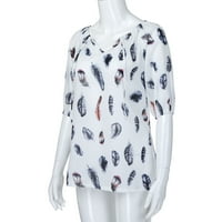 SHPWFBE Plus veličine za žene pola rukava za perje Ispis V-izrez bluza Pulover majica Ženske vrhove