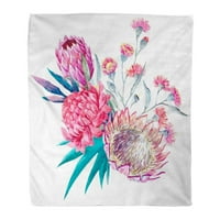Bacanje pokrivača toplo ugodno print flanel akvarel tropski cvjetni aranžman cvijeće eukaliptus đumbir