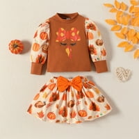 Dečije djevojke Set Kids Baby Girl Jesen Zima Dan zahvalnosti Turska Pumpkin Print Pulover Outfit Dugim