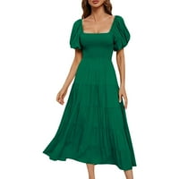 Ženske haljine Ženske ljetne casual haljine Čvrsto boje kvadratni vrat kratki rukav swing haljina casual