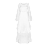 Pergeraug Fall Haljine za ženske haljine za žene Solid Vintage dugih rukava dugačak bijeli s