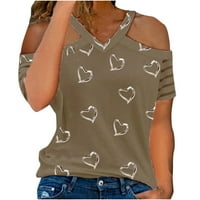 Ženske majice za čišćenje ženskog srca otisci stripe manžete vrhovi V-izrez kratkih rukava modne bluze