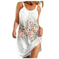 Ballsfhk dame casual cvjetni print boho haljina za plažu bez rukava slatka cvijeća mini rezervoara White