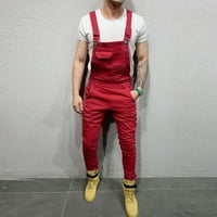 Cuoff hlače muškarci džepne traperice u cjelini kombinezona ulična odjeća Ukupna suspendra hlače crvene