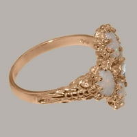Britanci izrađeni 14K Rose Gold Prirodni dijamant i Opal Womens Ring - Veličina Opcije - Veličina 7