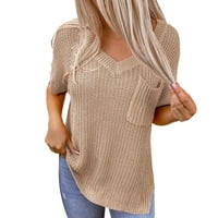 Durtebeua ženski modni džemper V-izrez s dugim rukavima Srednja labava ležerna bluza pletene pulover