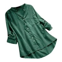 Ženski povremeni tipke s kratkim rukavima s V-izrezom TEES Čvrsta labava majica The Trendy Fall odjeća