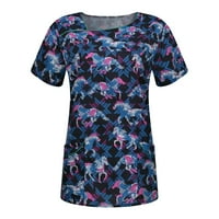 Poliesterski lagani bluze žene Žene Ljetne cvjetne ugrađene majice Crat Square Crstect Kratki rukav