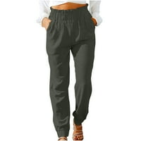 Patlollav Ženske ljetne hlače Ležerne prilike labave pamučne i posteljine džepove čvrste pantalone