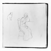 Mačka; Sjedala žena koja se naginje na stol ili ležište print Francis William Edmonds