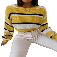 Ženski džemperi casual prugasti puloveri okruglih vrata žuti m