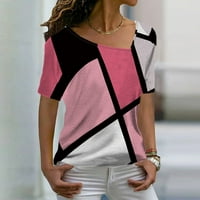 LeylayRay vrhovi za žene Ženska modna ležerna temperamenta V-izrez Labavi geometrijski print majica