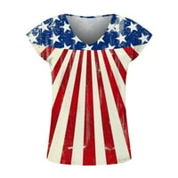 Lastso Fashion Women s kratkim rukavima zastava V-izrez tiskani povremeni majica na vrhu bluza 4. jula