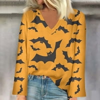 Tking modni vrhovi dugih rukava za žene V izrez Halloween Print majica Labavi pulover grafička bluza