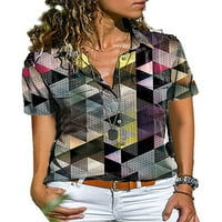 Glookwis ženske majice kratkih rukava casual bluza modna boemijska kardigan gumb dolje rever Tunnic