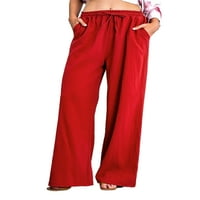 REJLUN Ženske pantalone široke noge duge hlače Čvrsta boja Loungewear casual pamuk posteljina pant labav