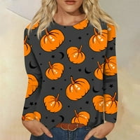 Vrhovi za žene plus veličina s dugih rukava Crewneck Halloween Print majice Pulover grafička casual