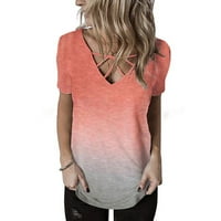 Ženska modna casual labava V izrez Gradient kratkih rukava The Majice Pink XL