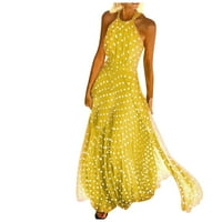 Ženske haljine bez rukava A-line srednje dužine modnog ljeta ismijana izrubljena haljina od vrata žuta