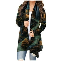 GDFUN ženska modna casual tiska srednja duljina kardigan jaknu kaput - zip up hoodie zip dukseve za