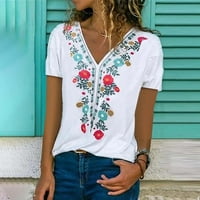 Majica Dyfzdhu za žene Ženska boja cvjetni print Kratki rukav Okrugli vrat Ležerne prilike labavi vrhovi
