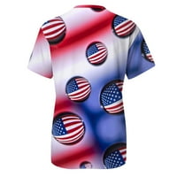 Američke zastava Košulje za vježbanje za žene tiskane kratkih rukava o vratu 4. jula Ženske grafičke