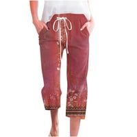 Ženske ležerne čvrste elastične ispisane struke labave hlače sa džepom kaprisu za žensko ležerno ljetno