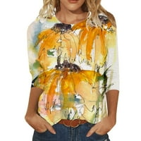Ženska modna modna modna modna print Okrugli vrat labavi Ležerne majica sa sedam point rukava Top Ženske