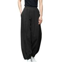 Ženske pamučne posteljine hlače Ležerne prilike labave pantalone Hlače visokog struka sa džepom