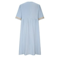 Haljine za žene za žene Ljeto Novo solid Boja ženska čipka s kratkim rukavima V-izrez HE haljina