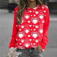 Ženski ležerni dan zaljubljenih ljubav tiskani okrugli vrat pulover dugih rukava, crveni