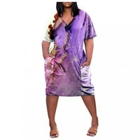 Amousa žensko ljeto plus veličine V-izrez kratko rukav džep na koljenu, haljine ženske haljine