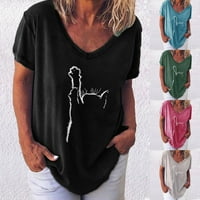 Vrhovi za žene Ležerne prilike ljeto kratki rukav Henley V izrez Loose T majice Dressy Fashion Print