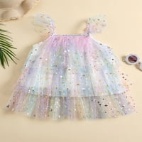 Bagilaanoe Toddler Baby Girl Sequins Haljina bez rukava Rainbow Stars Print Mesh Haljina za tulle Haljina