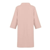 Haljine za žene ženska smjena za lapt-duljina posada vrata čvrstog srednjeg duljina casual dimnica ružičaste