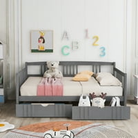 BornMio pune veličine dnevno drveni krevet sa dvije ladice, sive boje