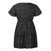Clearsance Ljetne haljine za žene tiskane mini a-line kratkih rukava vruća prodaja V-izrez haljina crna