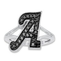 Karat Početna abeceda P okrugli rez crni prirodni dijamantni početni prsten u 14K bijelom zlatu preko