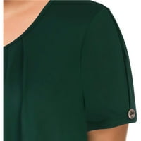 Tking Modne žene Solid Plus veličine C Pleats Ruched O-izrez kratki rukav Nepravilni majica - zeleni