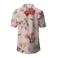 Žene Henley Tops Fashic Graphic Print ženski kratki rukav labav bluza T-majice Pink 3xl