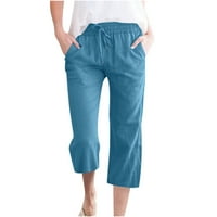 Capri hlače za žene Ležerne ljetne elastične visokog struka pamučne pamučne patlne pantske ravne noge