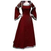 Sunkes za žene okrugli izrez Labavi maxi čvrsta haljina s dugim rukavima crvena L