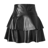 Xiuh Flowy suknja Ženska PU kožna suknja Pleased Design Solid Boja Nepravilna riječ Suknja Ljetne suknje