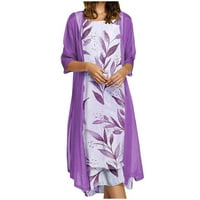 Ženski povremeni modni print o izrez srednje duge dužine dvije set haljine