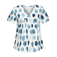 Ljetna radna odjeća za ženska modna casual nacrtani print V izrez Loose kratki rukav majica Top bluza