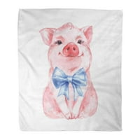 Bacanje pokrivača toplo ugodno print flanel ružičasta nacrtana smiješna svinja i plava luk bijela slatka